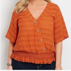 Maurices Button Front Smocked Top Womens XL Burnt Orange